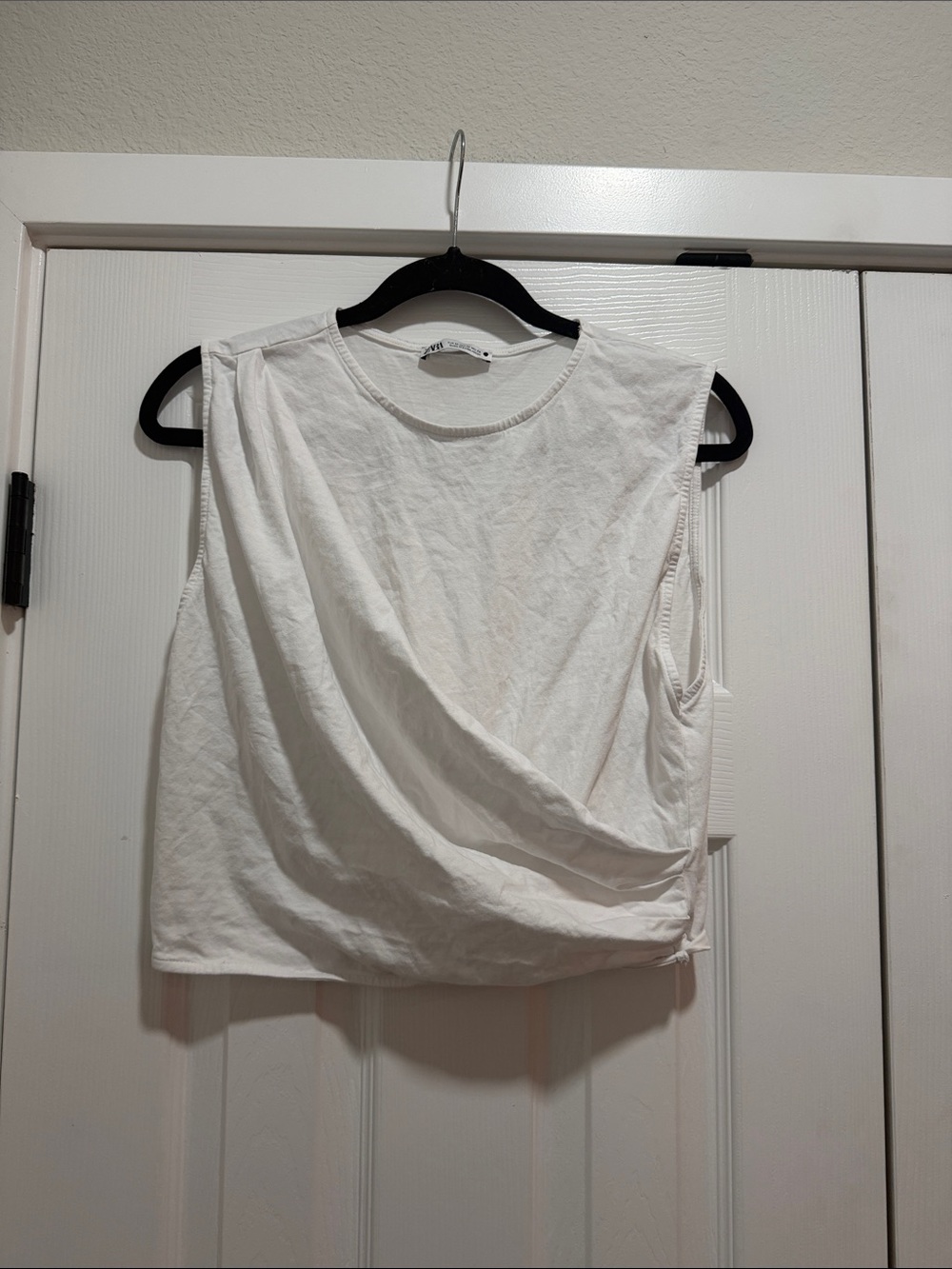 Zara White Draped Cotton Tee Size Medium